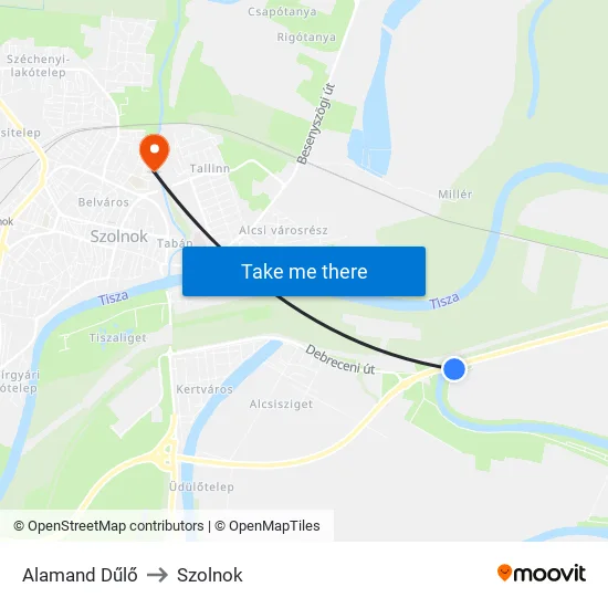 Alamand Dűlő to Szolnok map