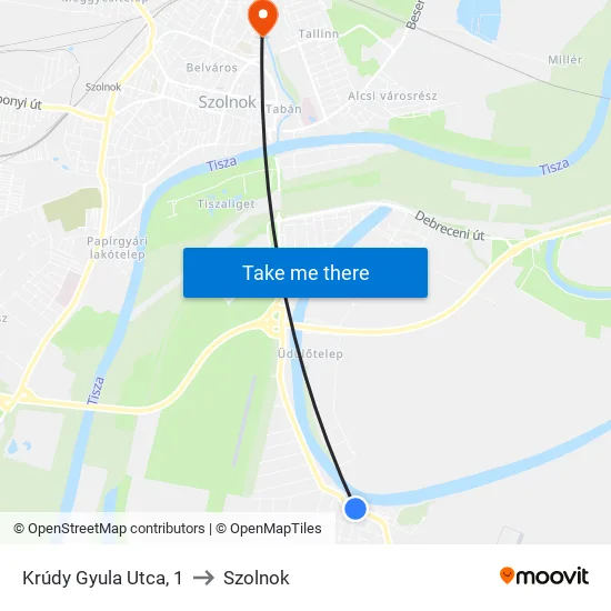 Krúdy Gyula Utca, 1 to Szolnok map