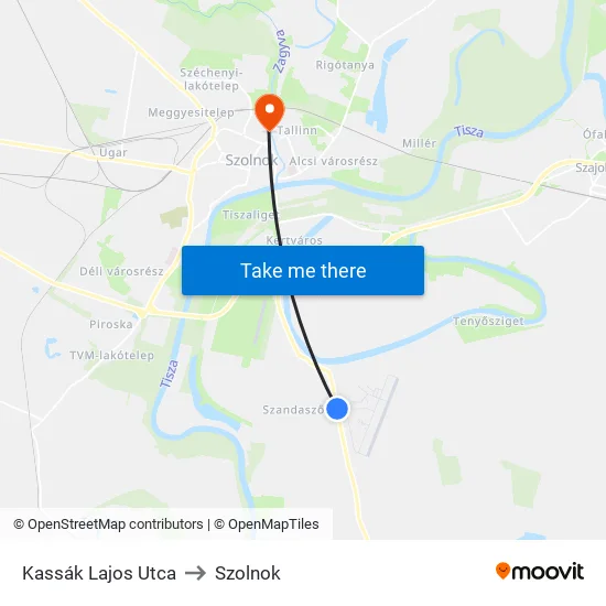 Kassák Lajos Utca to Szolnok map