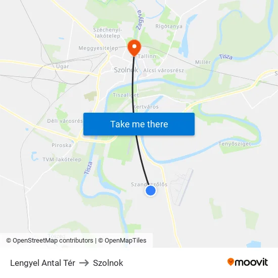 Lengyel Antal Tér to Szolnok map