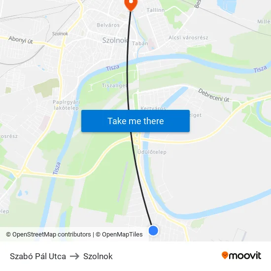Szabó Pál Utca to Szolnok map