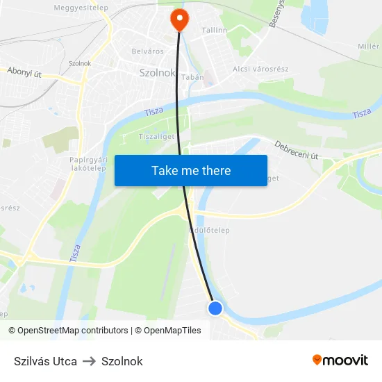 Szilvás Utca to Szolnok map
