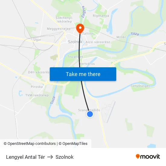 Lengyel Antal Tér to Szolnok map