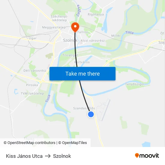 Kiss János Utca to Szolnok map
