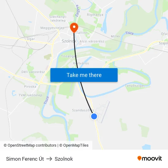 Simon Ferenc Út to Szolnok map