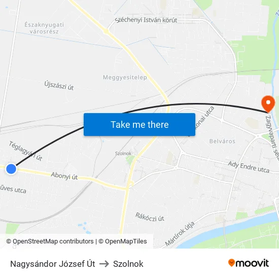 Nagysándor József Út to Szolnok map