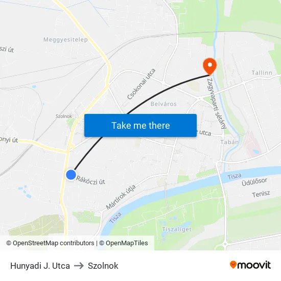 Hunyadi J. Utca to Szolnok map