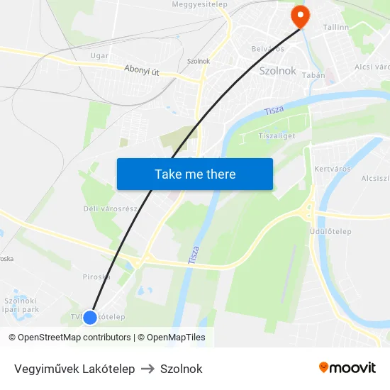 Vegyiművek Lakótelep to Szolnok map