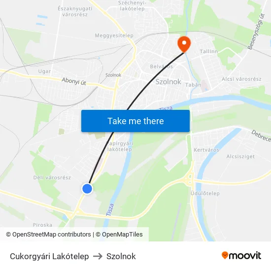 Cukorgyári Lakótelep to Szolnok map