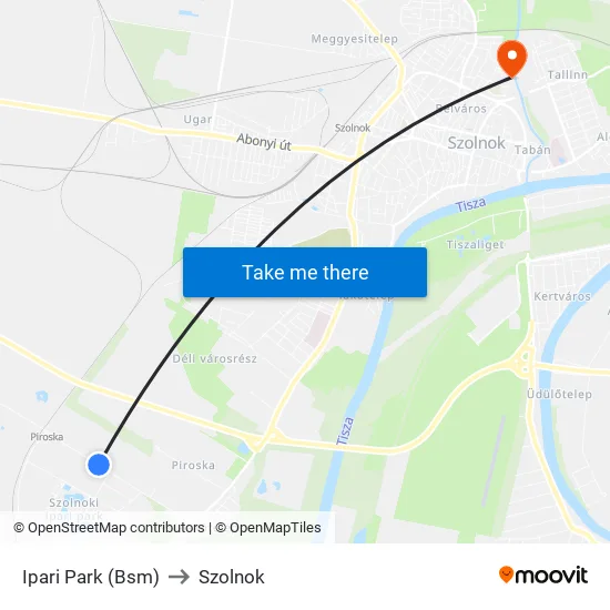 Ipari Park (Bsm) to Szolnok map