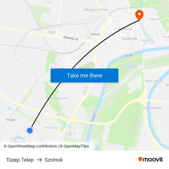 Tüzép Telep to Szolnok map