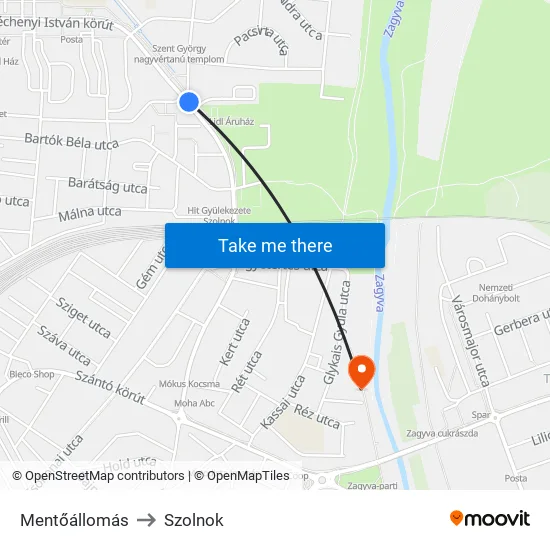 Mentőállomás to Szolnok map
