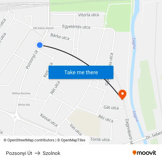 Pozsonyi Út to Szolnok map