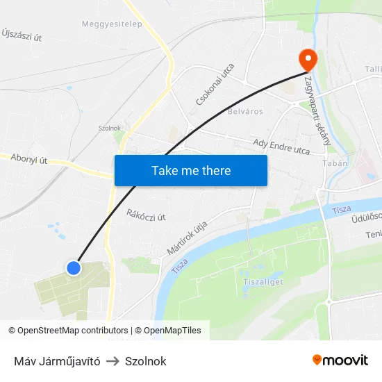 Máv Járműjavító to Szolnok map