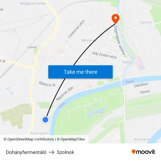 Dohányfermentáló to Szolnok map