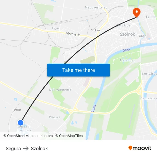 Segura to Szolnok map