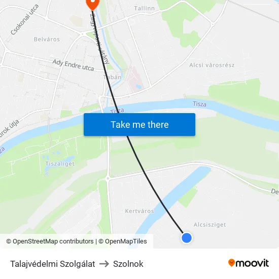 Talajvédelmi Szolgálat to Szolnok map