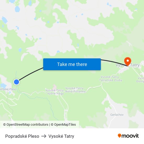 Popradské Pleso to Vysoké Tatry map