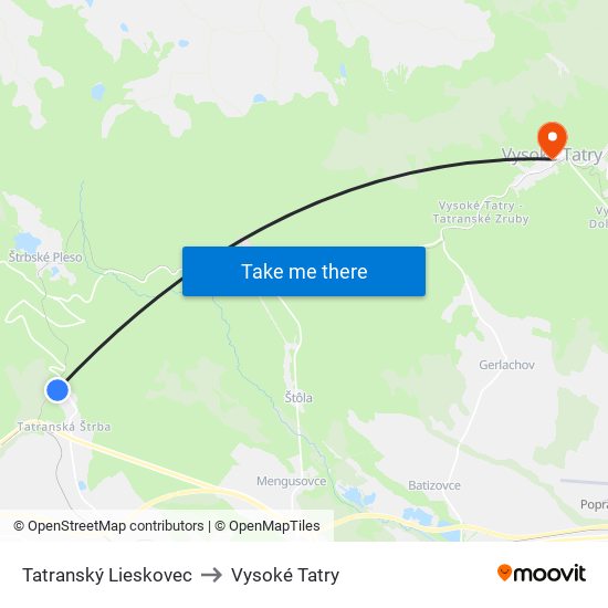 Tatranský Lieskovec to Vysoké Tatry map