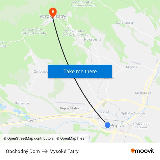 Obchodný Dom to Vysoké Tatry map