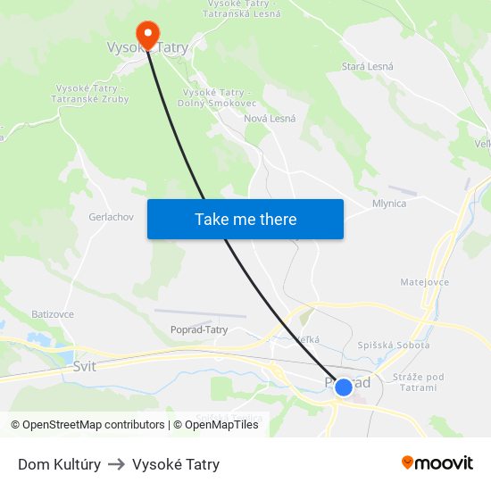 Dom Kultúry to Vysoké Tatry map