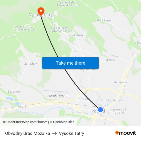 Obvodný Úrad Mozaika to Vysoké Tatry map