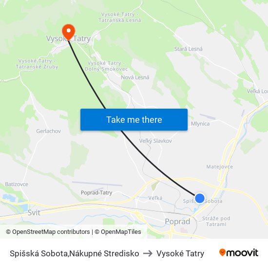 Spišská Sobota,Nákupné Stredisko to Vysoké Tatry map