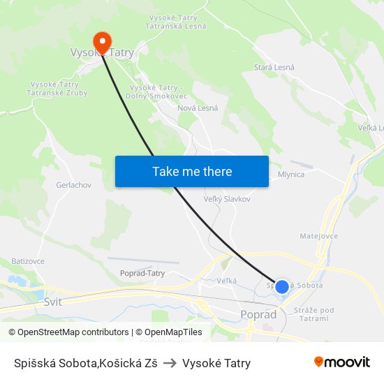 Spišská Sobota,Košická Zš to Vysoké Tatry map