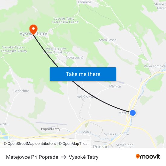 Matejovce Pri Poprade to Vysoké Tatry map