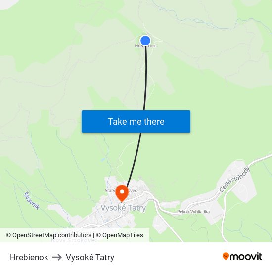 Hrebienok to Vysoké Tatry map