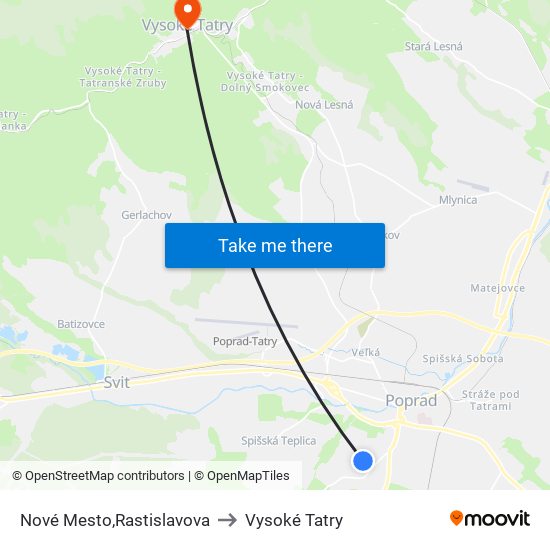 Nové Mesto,Rastislavova to Vysoké Tatry map