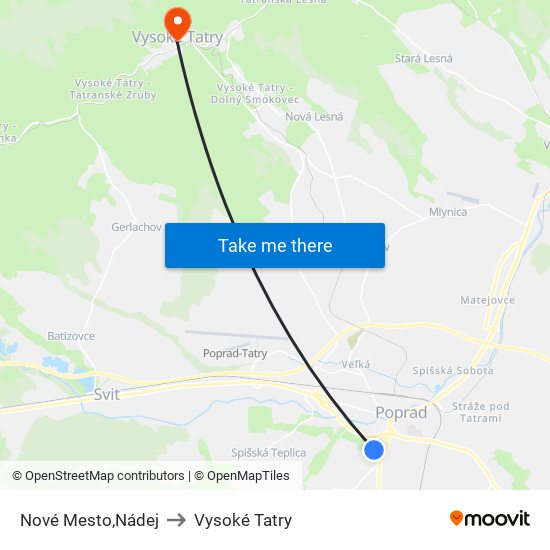 Nové Mesto,Nádej to Vysoké Tatry map