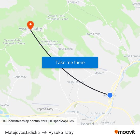 Matejovce,Lidická to Vysoké Tatry map