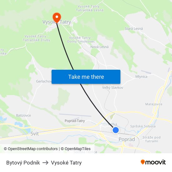 Bytový Podnik to Vysoké Tatry map