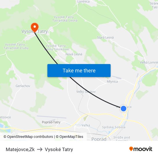 Matejovce,Zk to Vysoké Tatry map