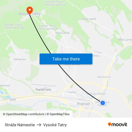 Stráže Námestie to Vysoké Tatry map