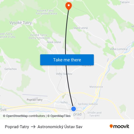 Poprad-Tatry to Astronomický Ústav Sav map