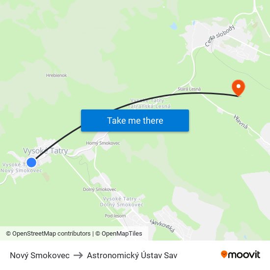 Nový Smokovec to Astronomický Ústav Sav map