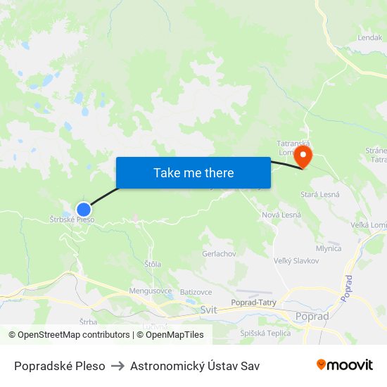 Popradské Pleso to Astronomický Ústav Sav map