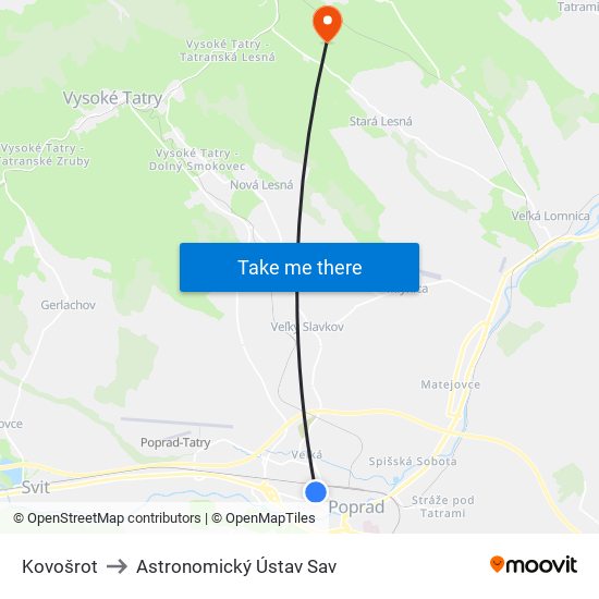 Kovošrot to Astronomický Ústav Sav map