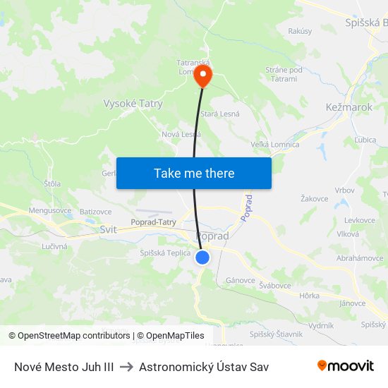 Nové Mesto Juh III to Astronomický Ústav Sav map