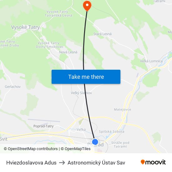 Hviezdoslavova Adus to Astronomický Ústav Sav map