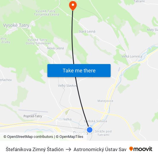 Štefánikova Zimný Štadión to Astronomický Ústav Sav map