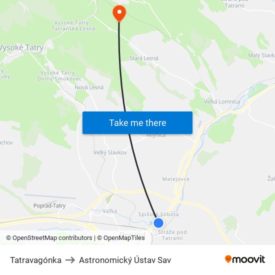 Tatravagónka to Astronomický Ústav Sav map