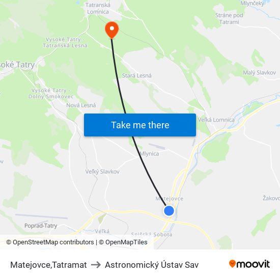 Matejovce,Tatramat to Astronomický Ústav Sav map