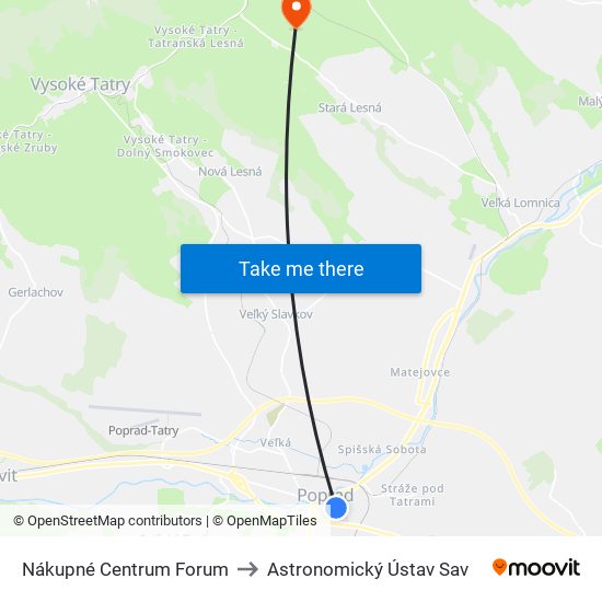 Nákupné Centrum Forum to Astronomický Ústav Sav map