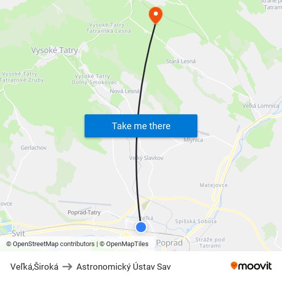 Veľká,Široká to Astronomický Ústav Sav map