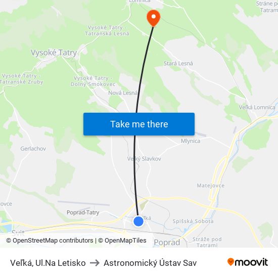 Veľká, Ul.Na Letisko to Astronomický Ústav Sav map