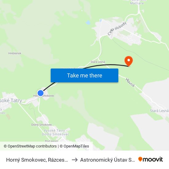 Horný Smokovec, Rázcestie to Astronomický Ústav Sav map