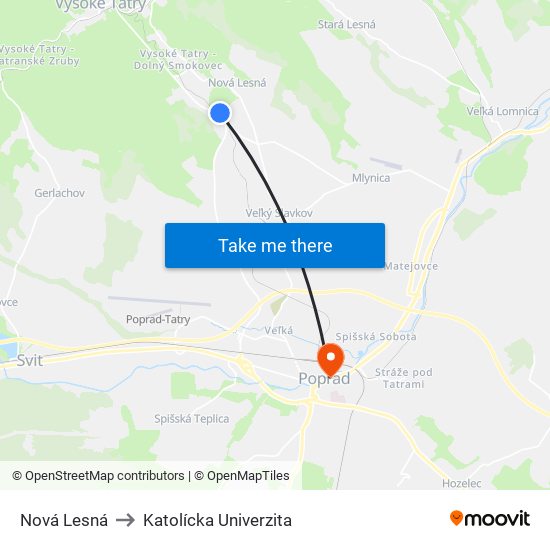 Nová Lesná to Katolícka Univerzita map